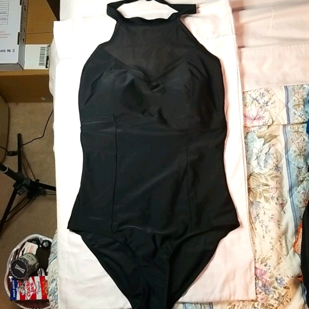 Black halter mesh top swimsuit